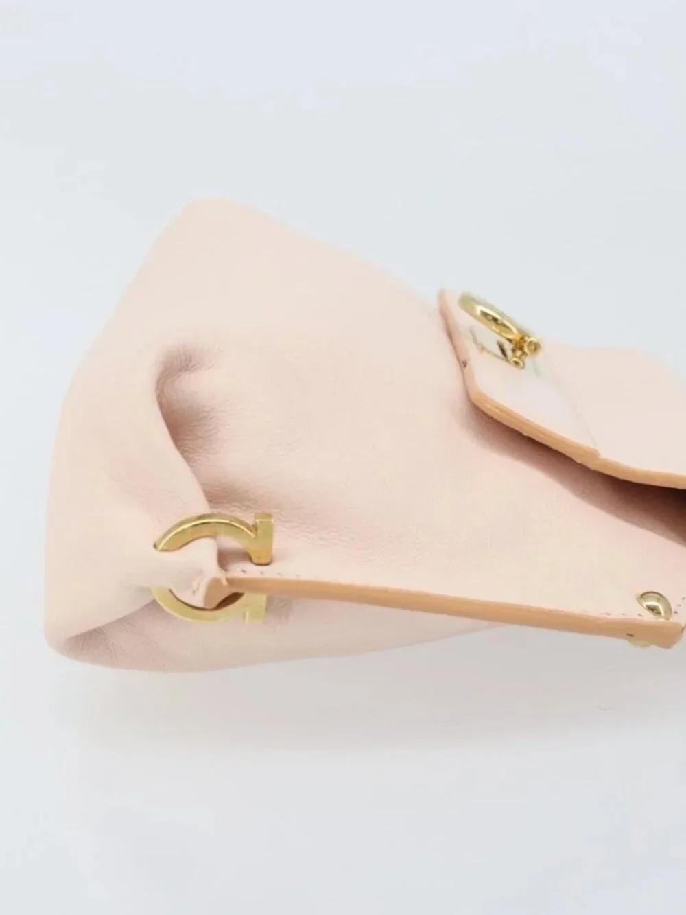 Salvatore Ferragamo Gancini Hand Bag Leather 2way Pink Gold Auth AMZ564A